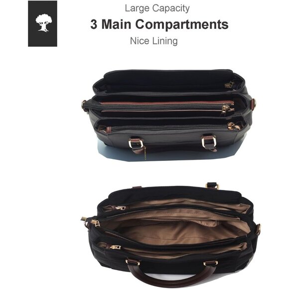 Stylish Black Nylon Leather Large Tote Crossbody Bag for Women with Multiple Poc - Picture 3 of 8